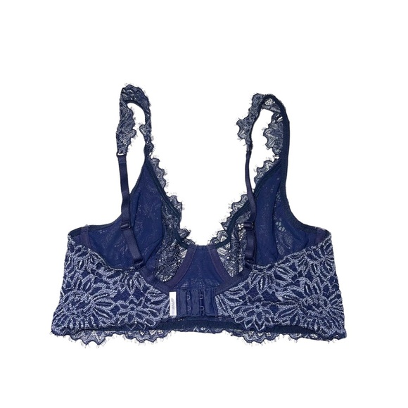 aerie Navy Blue & White Lace Unlined Plunge Bralette 32C Women’s - Picture 4 of 9